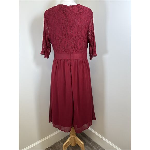 Baby Doll Lace Chiffon Skirt Burgundy Dark Romantic Cocktail Dress 18W - Picture 7 of 16